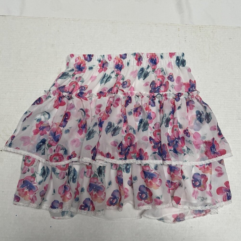 Allison Cottagecore Skirt Size Small Mini Tiered Boho Floral Tiered Pink Fairy